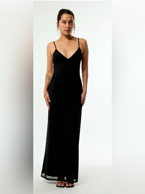 NWT Elena Mesh Beverly and Beck Black Maxi Slip Dress Spaghetti Strap Medium